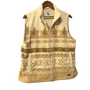Northern Reflections Womens Fleece Vest Large Tan Fair Isle Snowflake Full Zip L